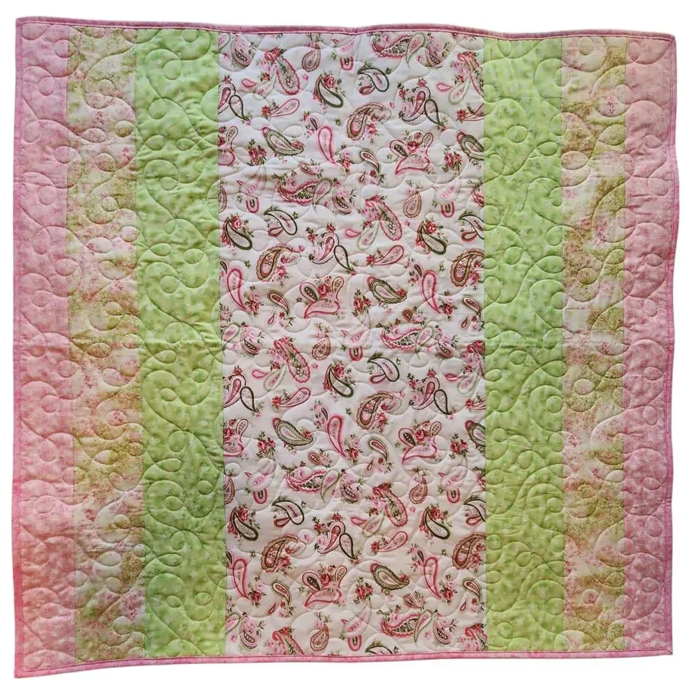 Handmade, New Lap quilt Pastel green, pink, white 39X40